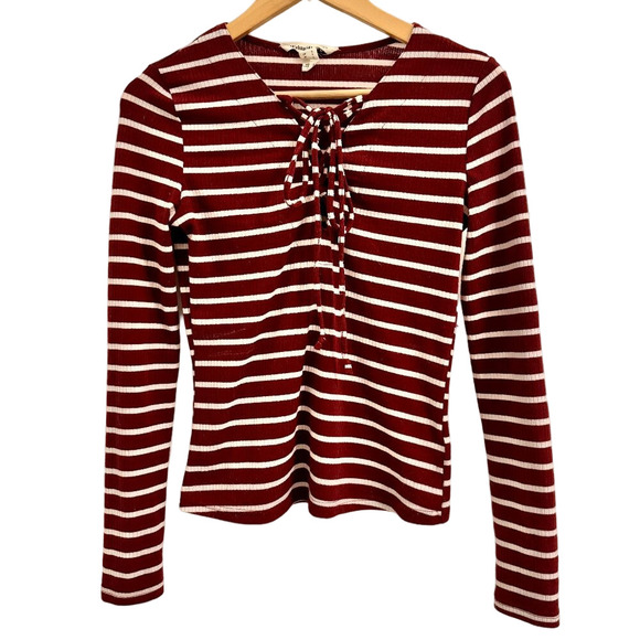 🍂 Urban Heritage Striped Ribbed Top- Lace-Up Front, Size S - Picture 1 of 4